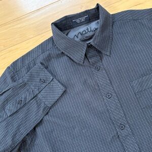 Matix Omni Slim Fit Button Up Shirt Mens Sz L Black Reverse Tattersall Check